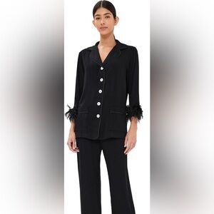 Sleeper Elegant Women's Party Pajama Shirt with Feather trim